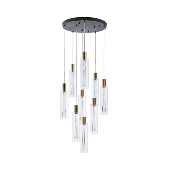 Imagine Lumină suspendată din sticlă 9 lumini LED 60W 7200Lm 3000K Ø500X2430mm transparent Arte Illumina Vial