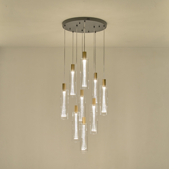 Imagine Lumină suspendată din sticlă 9 lumini LED 60W 7200Lm 3000K Ø500X2430mm transparent Arte Illumina Vial