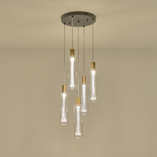 Imagine Lampa suspendată din sticlă 5 lumini LED 38W 4400Lm 3000K Ø350X1930mm transparent Arte Illumina Vial