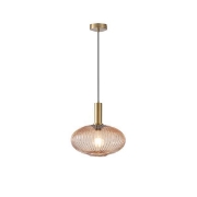 Imagine Lampa suspendată metal-sticlă rotundă 1xE27 Max 15W Ø300x165x1485mm Amber Arte Illumina Topaz