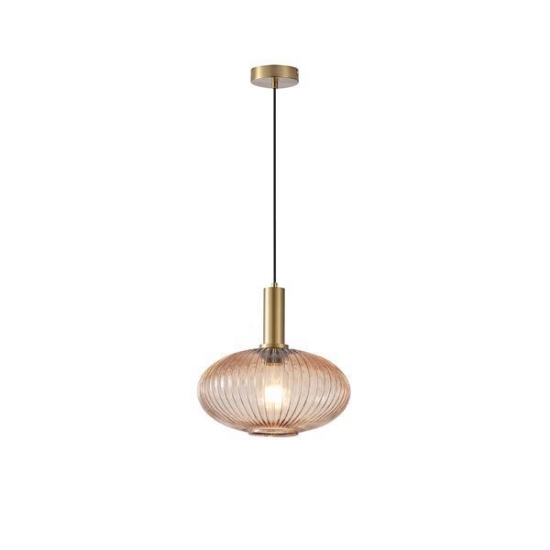 Imagine Lampa suspendată metal-sticlă rotundă 1xE27 Max 15W Ø300x165x1485mm Amber Arte Illumina Topaz