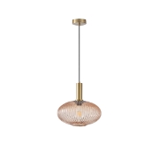 Imagine Lampa suspendată metal-sticlă rotundă 1xE27 Max 15W Ø300x165x1485mm Amber Arte Illumina Topaz