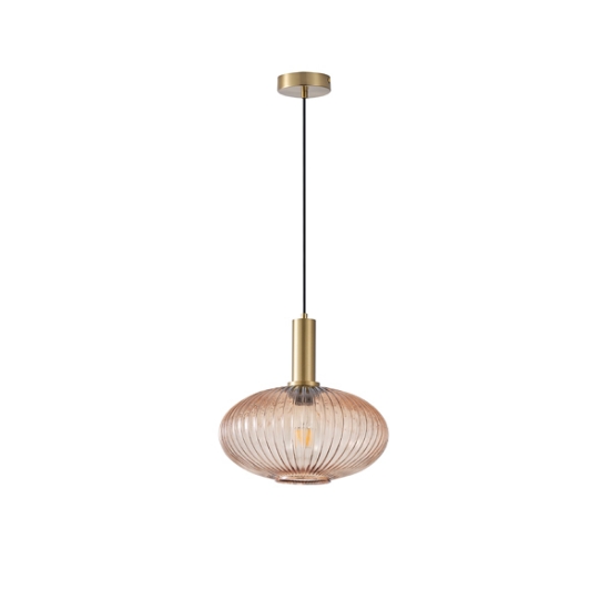 Imagine Lampa suspendată metal-sticlă rotundă 1xE27 Max 15W Ø300x165x1485mm Amber Arte Illumina Topaz