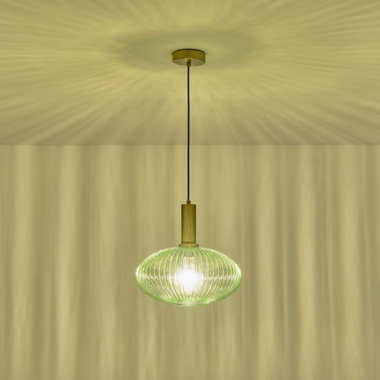 Imagine Lampa suspendată metal-sticlă rotundă 1xE27 Max 15W Ø300x165x1485mm verde Arte Illumina Topaz