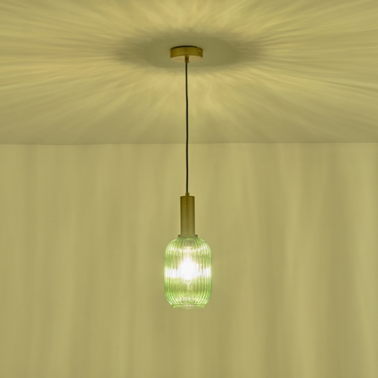 Imagine Lustră metal-sticlă cu un singur bec 1X27 Max15W 130X165X1485mm verde Arte Illumina Topaz