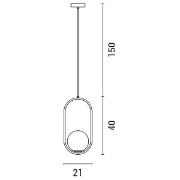 Imagine Lampa suspendată metal-sticlă cu un singur corp 1XE27 Max 15W 210X1900mm Aur Arte Illumina Orba