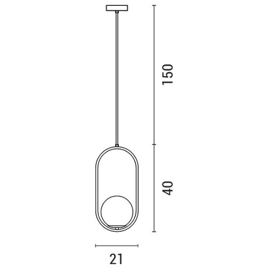 Imagine Lampa suspendată metal-sticlă cu un singur corp 1XE27 Max 15W 210X1900mm Aur Arte Illumina Orba