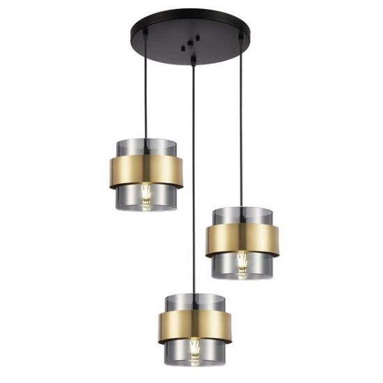 Imagine Lampa suspendată metal-sticlă 3 lumini 3XE27 max 15W Ø430X1215mm rozeta negru-auriu Arte Illumina Reliac