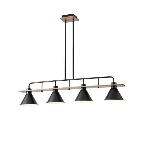 Imagine Lampa suspendată din lemn și metal 4 lumini 4X27 Max 15W 1030X180X865mm neagră Arte Illumina Cono