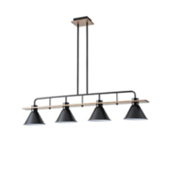 Imagine Lampa suspendată din lemn și metal 4 lumini 4X27 Max 15W 1030X180X865mm neagră Arte Illumina Cono