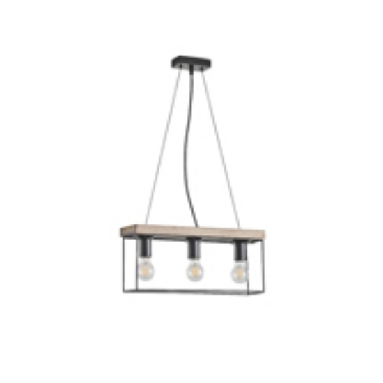 Imagine Lustră din lemn și metal 3 lumini 3xE27 Max 15W 480x125x1230mm negru-maro Arte Illumina Multipla