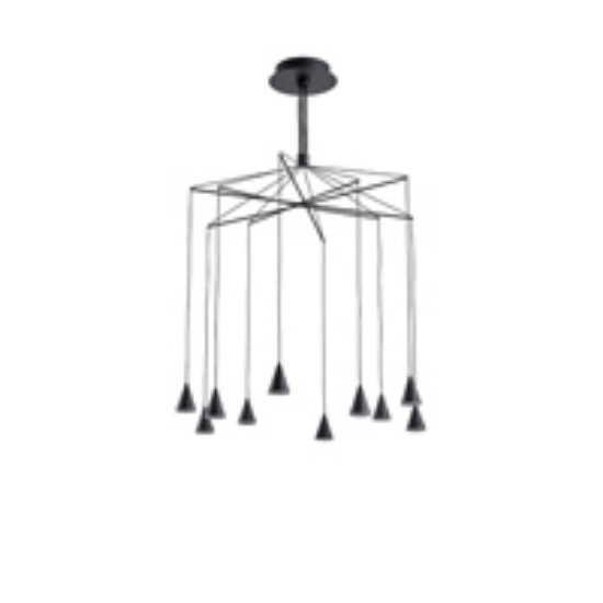 Imagine Lumină suspendată din aluminiu-metal-acril 10 lumini LED 50W 3500Lm 3000K Ø800X1200mm negru Arte Illumina Campanelle