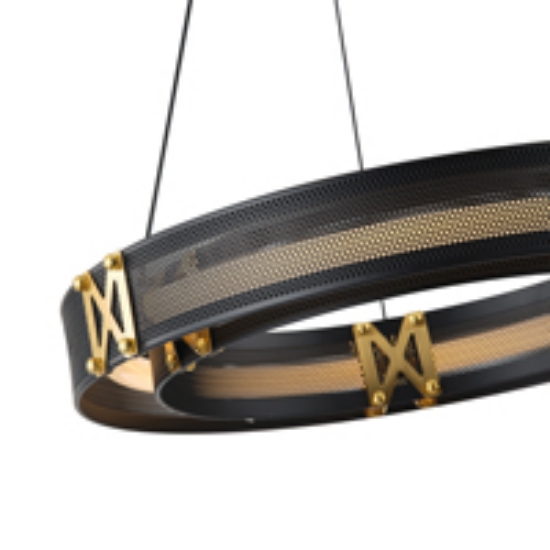 Imagine Lumină suspendată din aluminiu-metal-acrilic rotund LED 24W 1680Lm 3000K 420X1250mm negru-aurie Arte Illumina LUIS