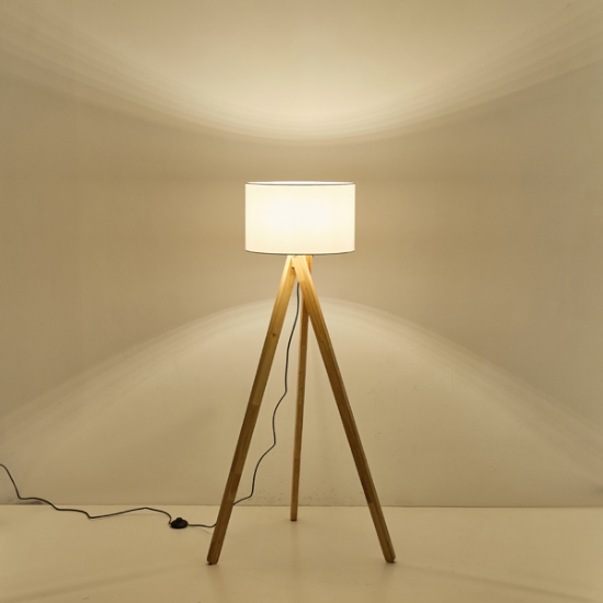 Imagine Lampă de podea din lemn 1XE27 Max 15W Ø450X1450mm Alb Arte Illumina Madera