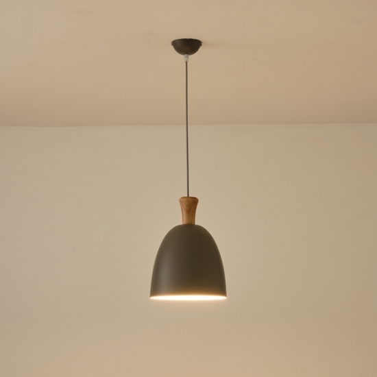Imagine Lumină suspendată metal-lemn rotund unică 1xE27 max 15W Ø230x1370mm gri-lemn Arte Illumina Simplo