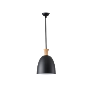 Imagine Lampa suspendată metal-lemn rotund cu un singur corp de iluminat 1xE27 Max 15W D230x1370mm negru-lemn Arte Illumina Simplo