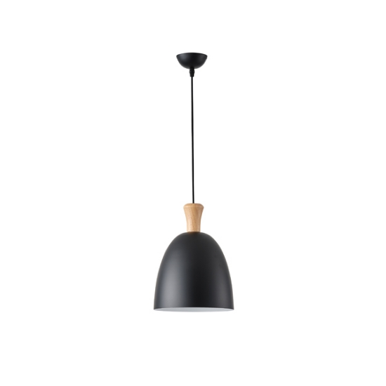 Imagine Lampa suspendată metal-lemn rotund cu un singur corp de iluminat 1xE27 Max 15W D230x1370mm negru-lemn Arte Illumina Simplo