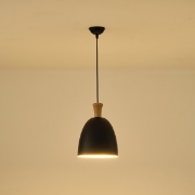Imagine Lampa suspendată metal-lemn rotund cu un singur corp de iluminat 1xE27 Max 15W D230x1370mm negru-lemn Arte Illumina Simplo