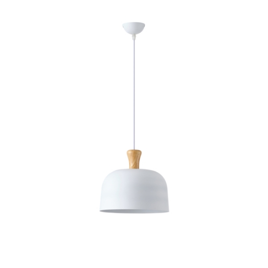 Imagine Lampa suspendată metal-lemn rotund cu un singur bec 1xE27 Max 15W Ø270X1300mm alb-lemn Arte Illumina Smooth
