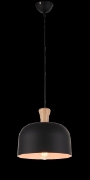 Imagine Lampa suspendată metal-lemn rotund cu un singur corp de iluminat 1xE27 max 15W Ø270X1300mm negru-lemn Arte Illumina Smooth
