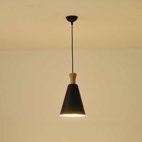 Imagine Lumină suspendată metal-lemn unică 1xE27 max 15W Ø200x1380mm negru-lemn Arte Illumina Opaco