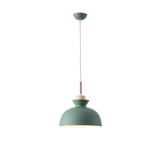 Imagine Lumină suspendată metal-lemn cu un singur bec 1XE27 max 15W Ø280X1234mm verde-alb-lemn Arte Illumina Dignity