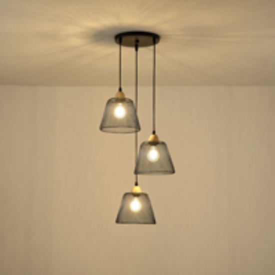 Imagine Lumină suspendată metalică 3 lumini 3XE27 max 15W Ø370X1260mm rozetă neagră Arte Illumina NET