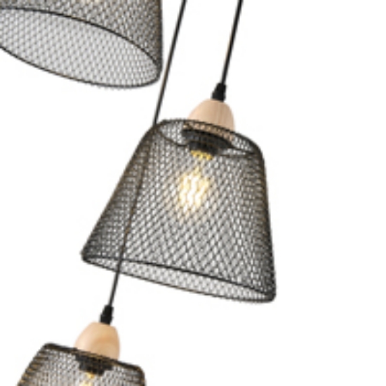 Imagine Lumină suspendată metalică 3 lumini 3XE27 max 15W Ø370X1260mm rozetă neagră Arte Illumina NET