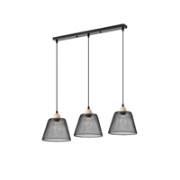 Imagine Lumină suspendată metalică 3 lumini 3XE27 Max 15W 760X200X1260mm Neagră Arte Illumina NET