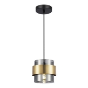 Imagine Lampa suspendată metal-sticlă cu un singur bec 1XE27 max 15W Ø180X1205mm negru-aurie Arte Illumina Reliac