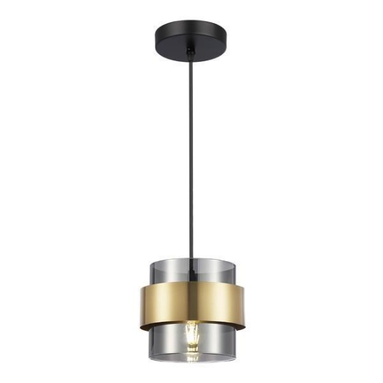 Imagine Lampa suspendată metal-sticlă cu un singur bec 1XE27 max 15W Ø180X1205mm negru-aurie Arte Illumina Reliac