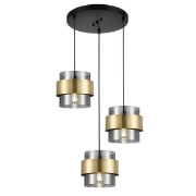 Imagine Lumină suspendată metal-sticlă 3 lumini 3XE27 max 15W Ø430X1215mm rozetă negru-aurie Arte Illumina Reliac