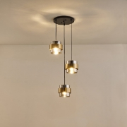 Imagine Lumină suspendată metal-sticlă 3 lumini 3XE27 max 15W Ø430X1215mm rozetă negru-aurie Arte Illumina Reliac