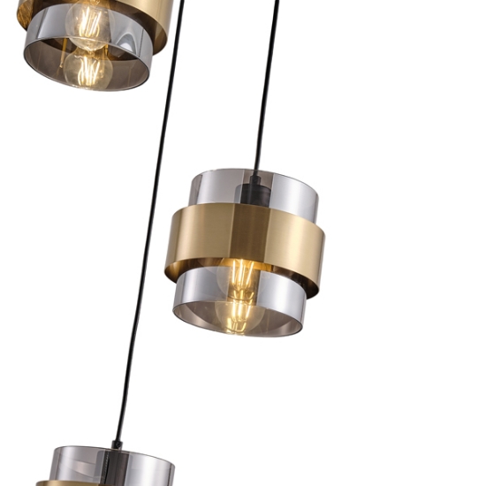 Imagine Lumină suspendată metal-sticlă 3 lumini 3XE27 max 15W Ø430X1215mm rozetă negru-aurie Arte Illumina Reliac