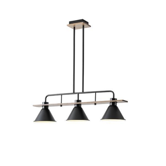 Imagine Lumină suspendată din lemn și metal 3 lumini 3xE27 max 15W 780x180x865mm negru Arte Illumina Cono
