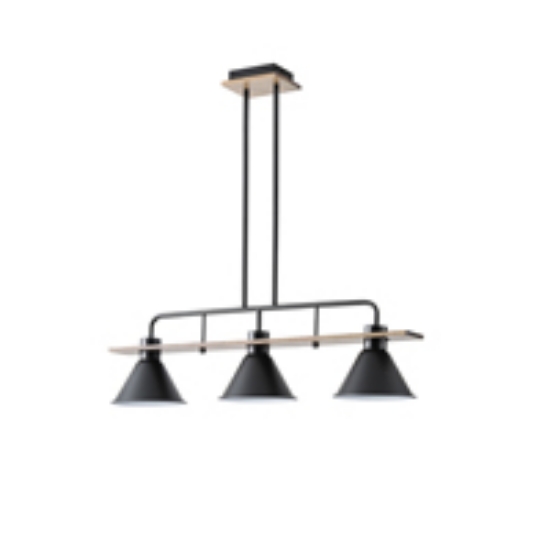 Imagine Lumină suspendată din lemn și metal 3 lumini 3xE27 max 15W 780x180x865mm negru Arte Illumina Cono
