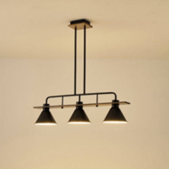 Imagine Lumină suspendată din lemn și metal 3 lumini 3xE27 max 15W 780x180x865mm negru Arte Illumina Cono