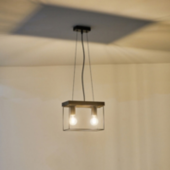 Imagine Lumină suspendată din lemn și metal 2 lumini 2X27 max 15W 300X125X1230mm negru-maro Arte Illumina Multipla