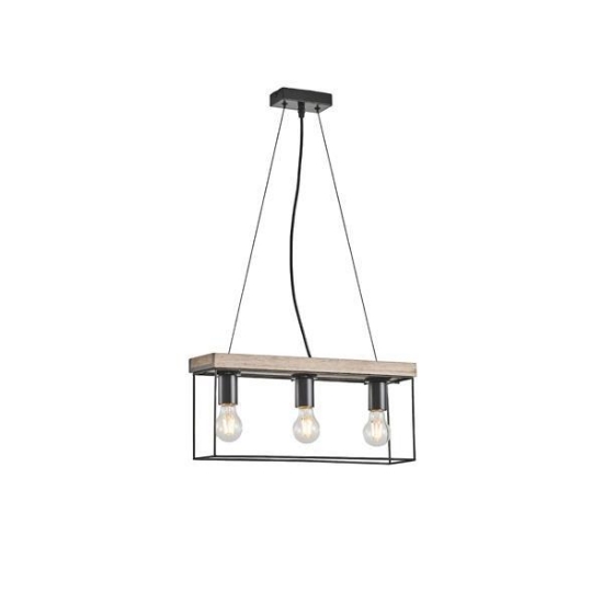 Imagine Lumină suspendată din lemn și metal 3 lumini 3xE27 Max 15W 480X125X1230mm negru-maro Arte Illumina Multipla