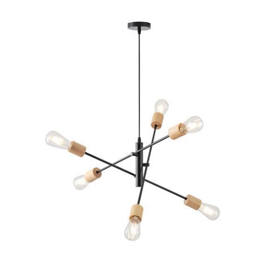 Imagine Lampa suspendată din lemn și metal 6 lumini 6X27 Max 15W 650X1540mm neagră Arte Illumina Edison