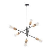 Imagine Lampa suspendată din lemn și metal 6 lumini 6X27 Max 15W 650X1540mm neagră Arte Illumina Edison
