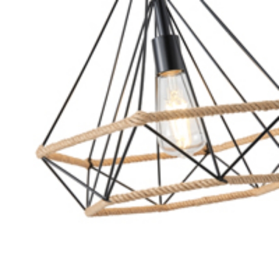 Imagine Lampa suspendată rope-metal unică FLARE 15W Dφ380X1450mm negru-khaki