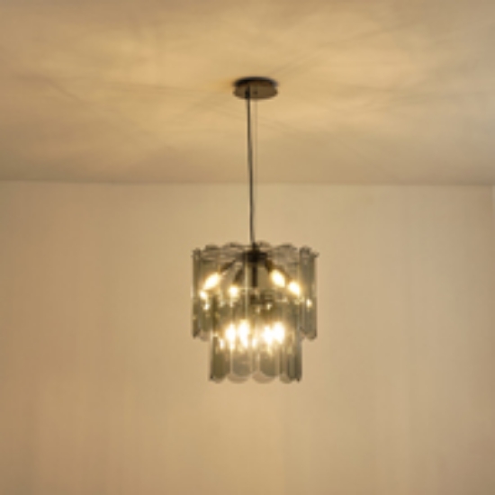 Imagine Lustră metalică-sticlă 8 lumini 8x14 max 8W 420x1500mm negru Arte Illumina MIRA