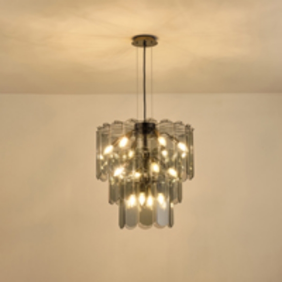 Imagine Lumină suspendată metal-sticlă 14 lumini 14xE14 Max 8W Ø550x1500mm Negru Arte Illumina Mira