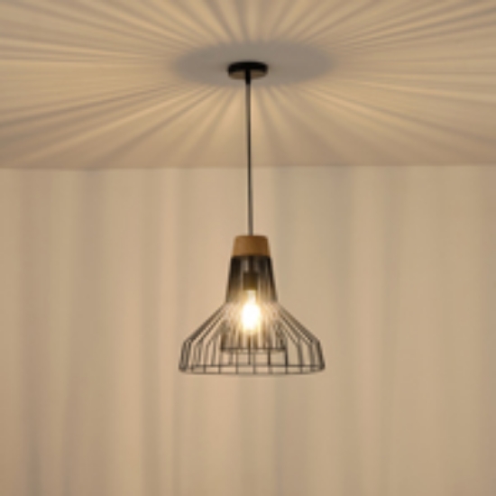 Imagine Lampa suspendată metalică cu un singur corp de iluminat 1XE27 Max 15W Ø360X1380mm neagră Arte Illumina Tassel