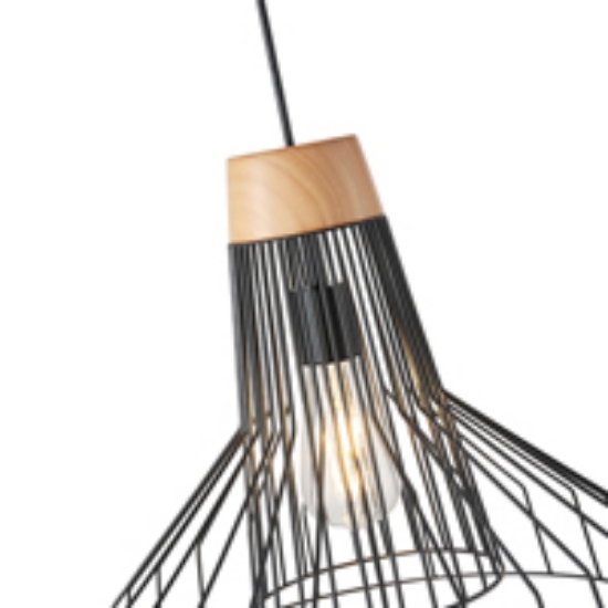 Imagine Lampa suspendată metalică cu un singur corp de iluminat 1XE27 Max 15W Ø360X1380mm neagră Arte Illumina Tassel