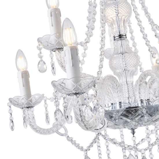 Imagine Lampa suspendată metal-cristal 9 lumini 9x14E Max 8W 710x1750mm argintie Arte Illumina Kristallo
