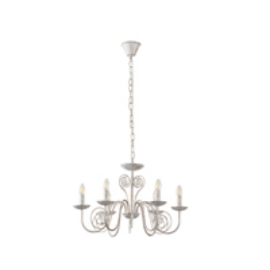 Imagine Lampa suspendată metal-sticlă 6 lumini 6XE14 8W 8650X1120mm alb-aurie Arte Illumina Duke