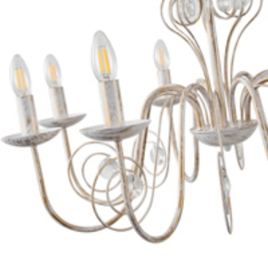 Imagine Lampa suspendată metal-sticlă 8 lumini 8XE14 alb-aurie Arte Illumina Duke