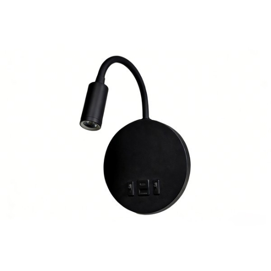 Imagine Lampă de citit montată pe perete cu dublă lumină din aluminiu 3+7W 150+500Lm 3000K 150x458mm cu USB tip C și suport negru Arte Illumina